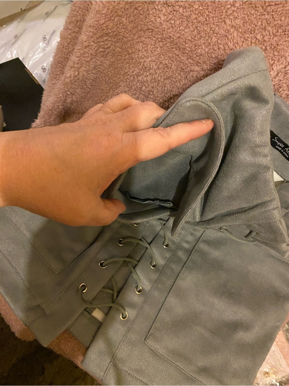 Simplee Apparel Gray Suede-Look Faux Lace-Up Pocket Mini Skirt - Picture 7 of 9